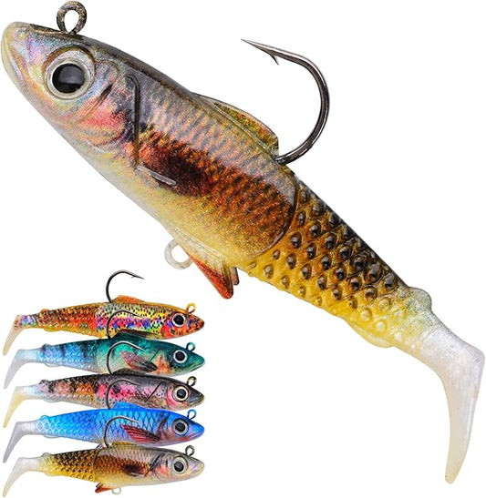 Fishing Soft Plastic Lures - Pre-Rigged Soft Fishing Lures - Great Action Swimbaits with Spinner - Fishing Gear for Bass Trout Walleye, Crappie Fishing Jigs Bait