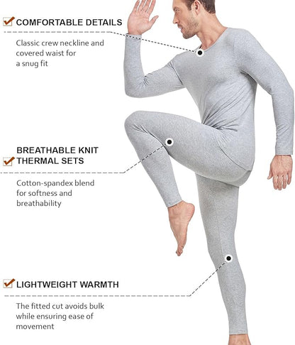 wirarpa Men's Cotton Long Johns Thermal Underwear Set Base Layer Lightweight Long Sleeve Top and Bottom