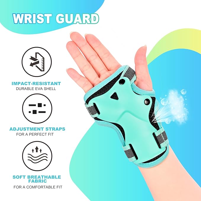 2PM SPORTS Knee Pads for Kids, Wrist Guards Knee and Elbow Pads Set with Drawstring Bag, Protective Gear Set for Girls Boys Roller Skating Cycling Skateboard