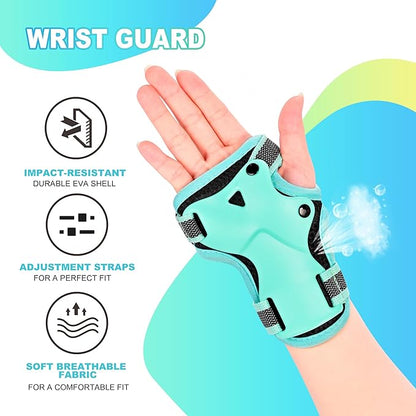 2PM SPORTS Knee Pads for Kids, Wrist Guards Knee and Elbow Pads Set with Drawstring Bag, Protective Gear Set for Girls Boys Roller Skating Cycling Skateboard