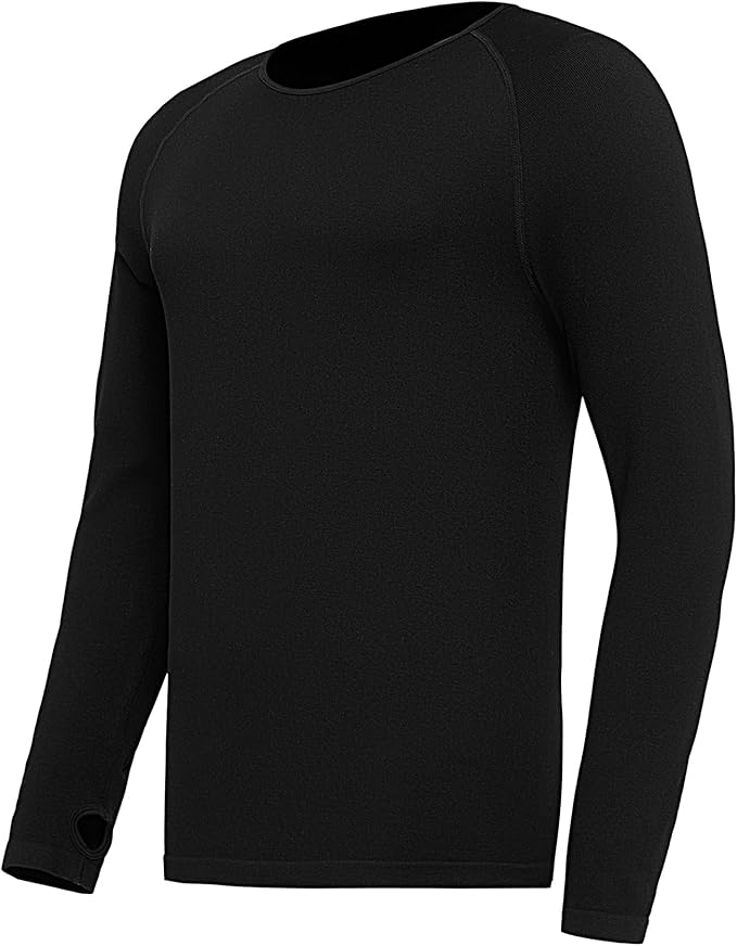 E4M Men’s Thermals Top and Bottom Set - Men’s Long Johns with Ski Mask, Black