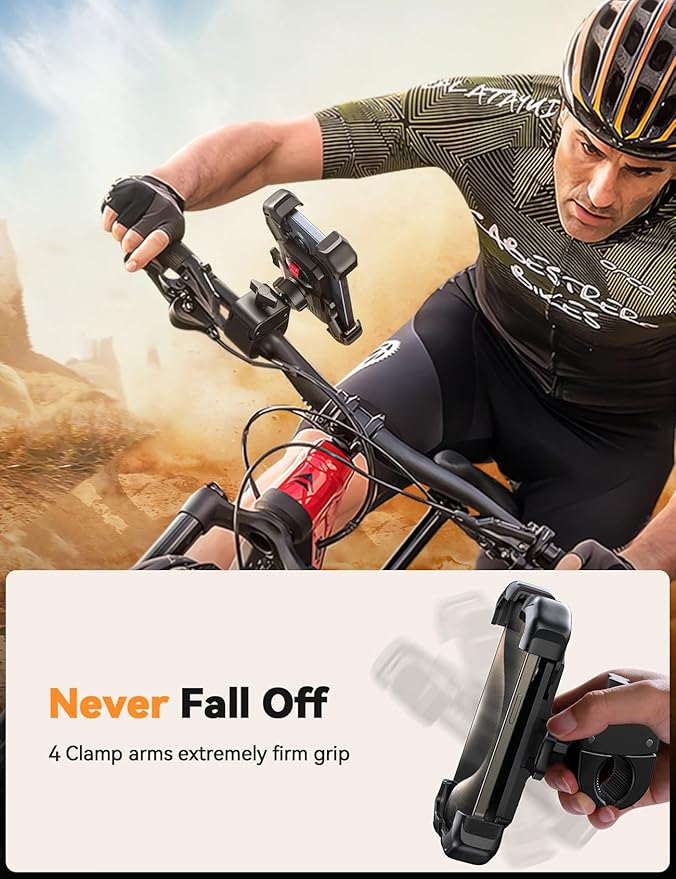 JOYROOM Motorcycle Phone Mount, [1s Auto Lock][100mph Military Anti-Shake] Bike Phone Holder for Bicycle, [10s Quick Install] Handlebar Phone Mount, Compatible with iPhone, Samsung, All Cell Phone