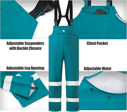 RainRider Rain Suits for Men Women Waterproof Reflective Rain Coat and Bib Pants for Safety Heavy Duty Rain Gear Fishing
