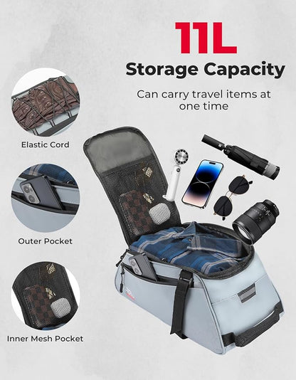KEMIMOTO Rear Bike Rack Bag 11L, Water-resistant 3 IN 1 Bicycle Trunk Bag Cycling Luggage Saddle Shoulder Pack for Road Mountain Ebikes, Storage Backpack for Commuting, Shopping, Traveling, Grey