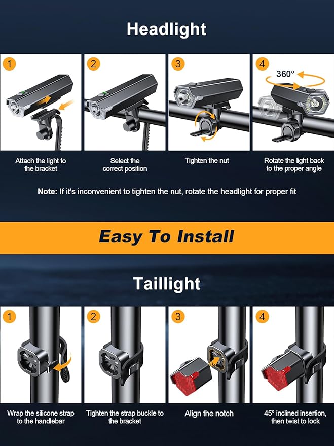 1000 Lumen Super Bright Bike Lights, 4+6 Modes Rechargeable Bicycle Lights Front & Rear with Side Lights, IP65 Waterproof Bike Headlight for Day/Night Riding Safety, Scooter Accessories