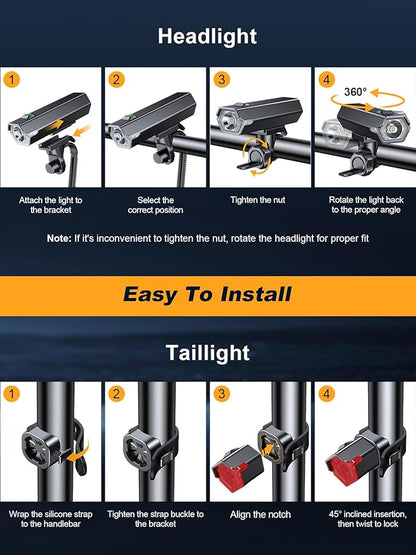 1000 Lumen Super Bright Bike Lights, 4+6 Modes Rechargeable Bicycle Lights Front & Rear with Side Lights, IP65 Waterproof Bike Headlight for Day/Night Riding Safety, Scooter Accessories