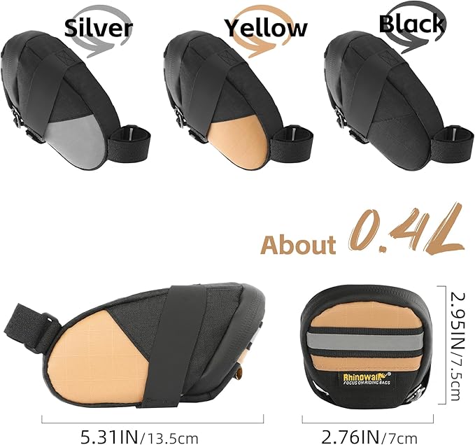 Bike Seat Bag Bicycle Saddle Bag 0.4L Cycling Under Seat Pouch for Mountain Road Biking and Commuting Trips (Black)