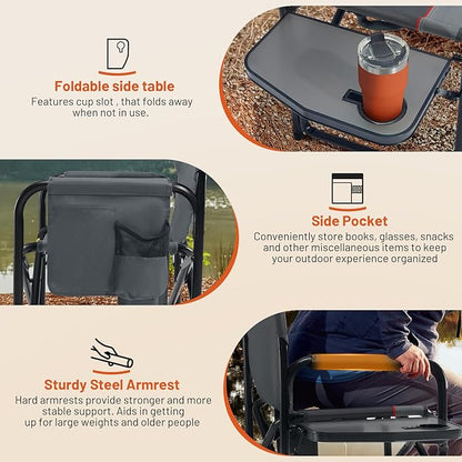 TIMBER RIDGE Heated Aluminum Oversized Camping Chair, Lightweight Portable Directors Chair with Side Table Detachable Side Pocket for Outdoor Camping, Lawn, Picnic, Support 400lbs Gray, 2 Pack