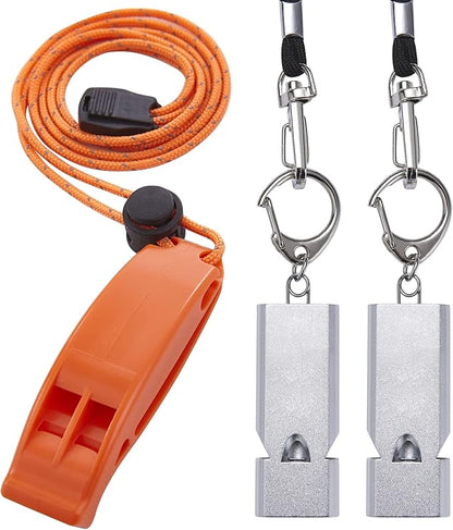 Emergency Whistles with Lanyard, AINOORA Three Tubes Safety Whistles 2 Pack and 1 Pack Plastic Survival Whistle Loudest for Kayak Hiking Camping Boating Outdoor for Lifeguard Rescue Signaling