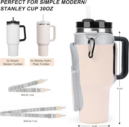 Water Bottle Carrier Bag with Strap for Stanley 40/30 oz Tumbler with Handle, Water Bottle Holder Pouch with Phone Pocket for Stanley Cup Accessories, fit Walking Hiking Travel