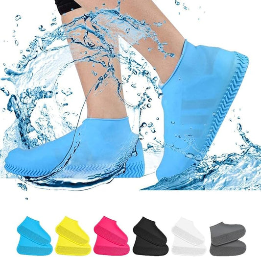 Waterproof Shoe Covers, Non-Slip Water Resistant Overshoes Silicone Rubber Rain Shoe Cover Outdoor cycling Protectors apply to Men, Women, Kids (Large, Blue)