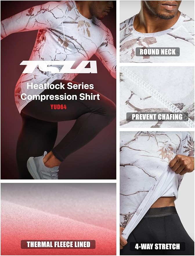 TSLA Men's Thermal Long Sleeve Compression Shirts, Athletic Base Layer Top, Winter Gear Running T-Shirt