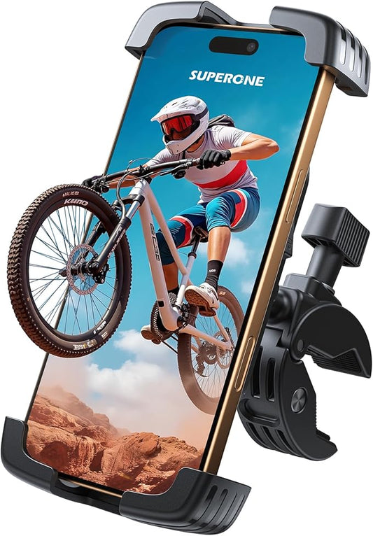 SUPERONE Bike Phone Holder, [1s Lock] Motorcycle Phone Mount, [Anti-Shake] Handlebar Cell Phone Clamp, Scooter Phone Clip for Handlebars with Diameters 0.65-1.2 in, Suitable for 4.7-7.2 in Phones