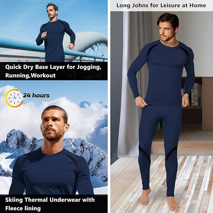 Muezna Men's Thermal Top and Bottom Set Underwear Long Johns Base Layer with Soft Fleece Lined