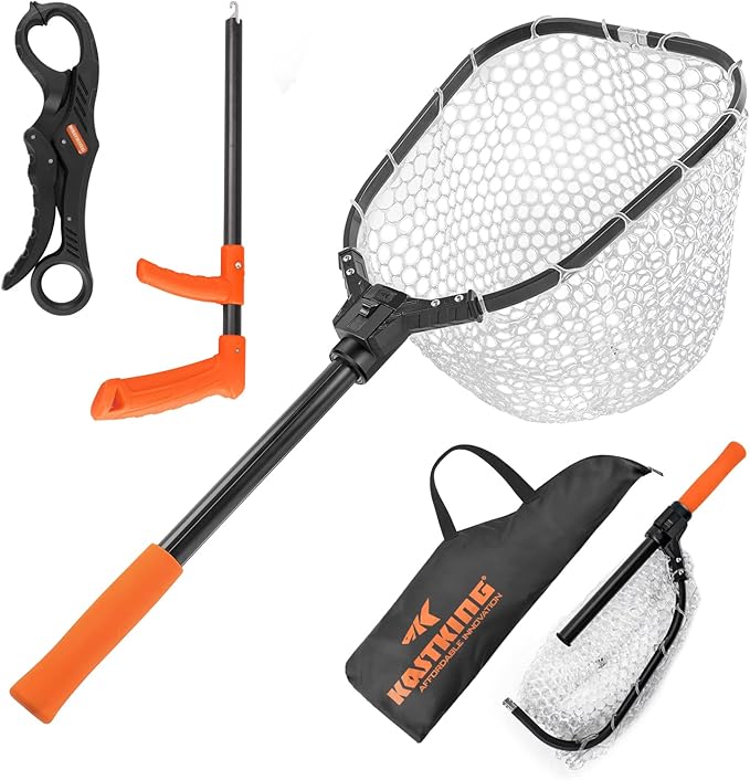 KastKing Brutus Fishing Net, Foldable Extendable Fish Landing Net, Lightweight & Portable Fishing Net with Soft EVA Foam Handle, Holds up to 44lbs/20KG, Fish-Friendly Mesh for a Safe Release