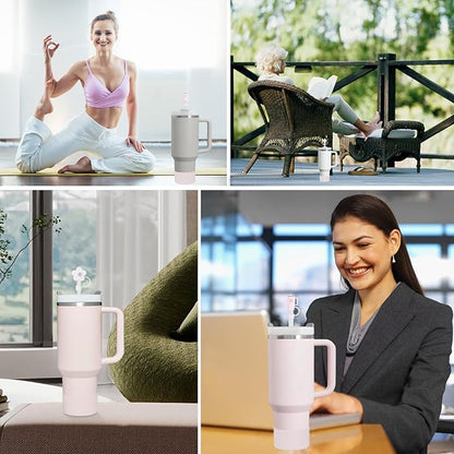 Stanley Cup Accessories Set Including 6 Pcs Silicone Spill Proof Stopper, 2 Pcs Straw Cover Cap for 9-10 mm Straws, 1 Pcs Silicone Boot for Stanley Cup 40oz & 30oz Tumbler (ROSE QUARTZ)