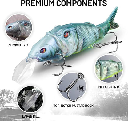Handing Swimbaits for Bass Pike Walleye, 3 Pieces Lifelike Multi-Jointed Fishing Lures with Mustad Hooks, Fishing Bait for Freshwater and Saltwater