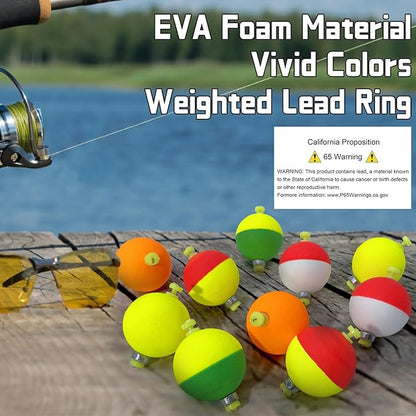 15 PCS Fishing Bobbers Floats EVA Foam Weighted Bobbers Snap-On Peg Floats Oval Fishing Bobbers for Bass Trout Crappie
