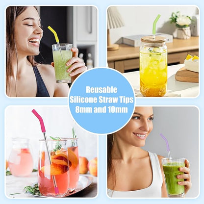 KEIFIN 18 Pcs 8mm 10mm Silicone Straw Tips with Bottom Sleeve Reusable Food Grade Rubber Straw Tips for Metal Glass Straws Replaceable Flex Toppers Elbow Covers for 8/10mm Outer Diameter Straws