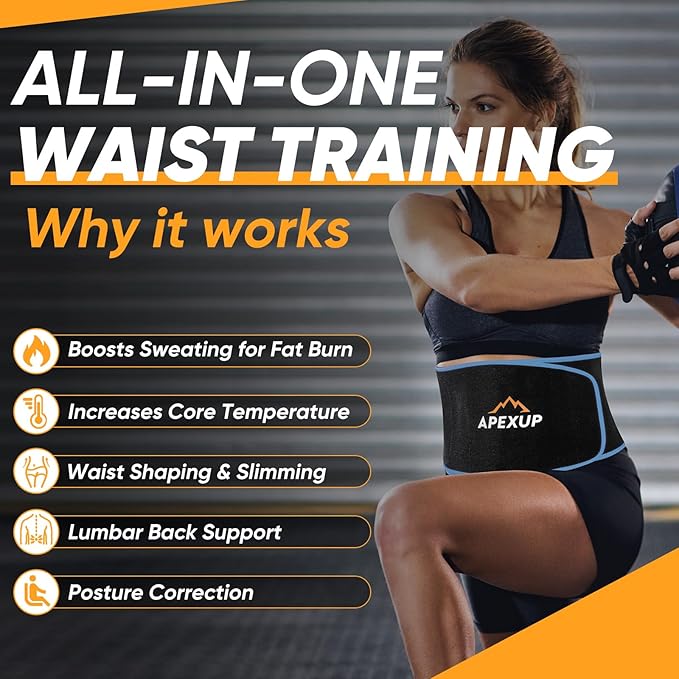 APEXUP Sweat Waist Trainer for Women and Men, Neoprene Waist Trimmer Belt Slimming Sweat Band with Removable Lumbar Support