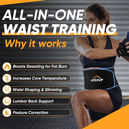 APEXUP Sweat Waist Trainer for Women and Men, Neoprene Waist Trimmer Belt Slimming Sweat Band with Removable Lumbar Support