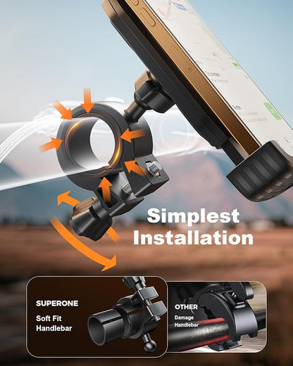 SUPERONE Bike Phone Holder, [Silicone Wrapped] [1s Lock] Motorcycle Cell Phone Holder Mount, Bicycle Scooter Handlebar Clamp for iPhone 17 16 15 Air Pro Max, S25 S24 Ultra, More 4.7-7.2" Phones