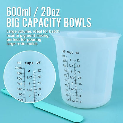 Silicone Resin Mixing 1L Measuring Cup Set for Resin Supplies, Easy-to-Read Marks, 1000ml/32oz Large Cup, Thickened Reusable Silicone Cups for Epoxy Mixing, Jewelry Making