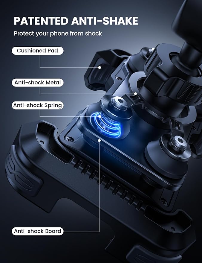 Lamicall Motorcycle Phone Mount Holder - [Dual Vibration Dampener] [Upgrade Handlebar Clip] Motorcycle Cell Phone Holder, Bike Phone Mount, Fit iPhone 16/15/14/13 Pro Max, 4.7-6.7" Phones, Black