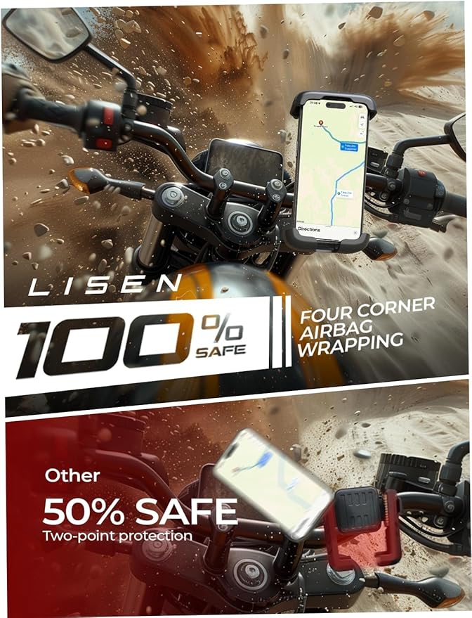 LISEN Upgrade Bike Phone Holder [Super Easy Install] Ultra Stable Motorcycle Phone Mount Bicycle Handlebar Holder Mount for Adults Kids Bike Bicycle Ebike Gear Accessories for iPhone Samsung Orange