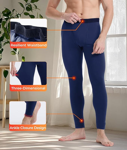 Men's Lightweight Thermal Underwear Bottoms Fleece Lined Long Johns for Men Base Layer Pants for Cold Weather