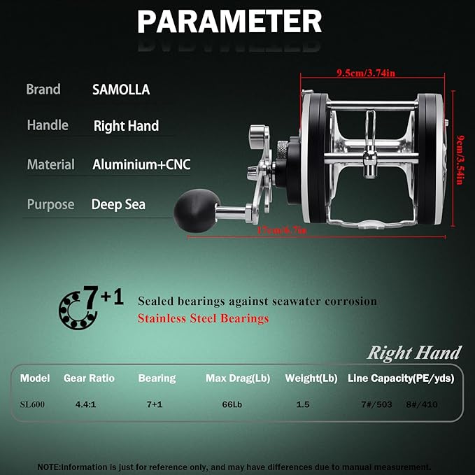 Deep Sea Fishing Reels 44-66Lb Max Drag for Saltwater or Freshwater Ocean Conventional Reel Saltwater Fishing Reel for Tuna Sailfish Swordfish