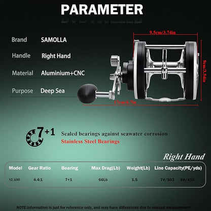 Deep Sea Fishing Reels 44-66Lb Max Drag for Saltwater or Freshwater Ocean Conventional Reel Saltwater Fishing Reel for Tuna Sailfish Swordfish