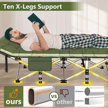 Slendor Folding Camping Cot for Adults, Heavy Duty 1200D Oxford Camping Bed with 3.5in Thick Mattress, 500lbs Max Load, Portable Foldable Outdoor Cot for Camping, Travel, Home Guest, Office Nap