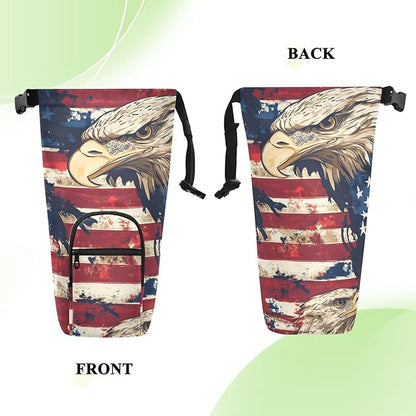 Blue and Red Eagle and Flag Water Bottle Holder with Strap Insulated Water Bottle Carrier Crossbody Bags Pouch with Phone Pocket for Travel Gym Hiking Walking Running