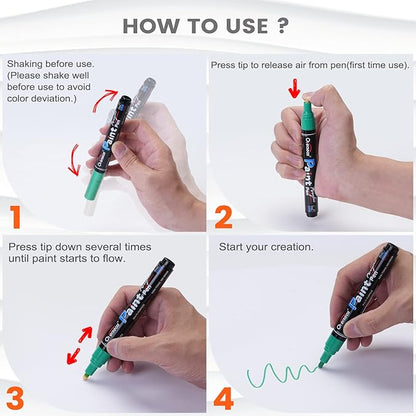 Overseas White Paint Pens Paint Markers - Permanent Acrylic Markers 3 Pack, Water Based, Quick Dry, Waterproof Marker Pen for Rock, Wood, Plastic, Metal, Canvas, Glass, Fabric, Mugs. Medium Tip