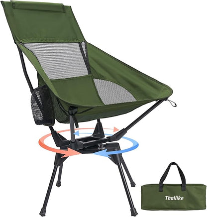 Upgraded 360° Swivel Camping Chair for Adults, Portable Folding Chair with Cup Holder, Lightweight Compact Backpack Outdoor Chair for Travel, Fishing, Hiking, and Beach