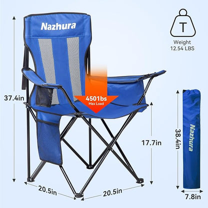 Nazhura 4 Pack Outdoor Camping Chairs Folding/Foldable/Portable with Cooler Pouch, Mesh Backrest and Cup Holder Pocket(Blue, 4 Pack)