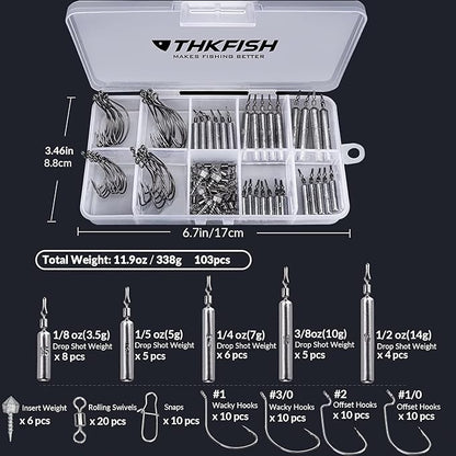 THKFISH Fishing Weights Sinkers Set, 60PCS Fishing Sinker Drop Shot Weights Kit,Drop Shot Rig Wacky Hooks for Saltwater Freshwater Bass Fishing