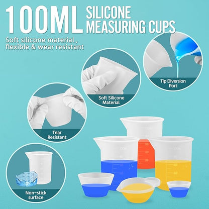 SWIGRANCE Epoxy Resin Mixing Tools Kit 36Pcs, Reusable Soft Silicone Tools, Includes A3 Non-Stick Silicone Mat, Measuring Cups, Dropper Pipettes, Stir Sticks, Brushes, Resin Casting DIY Jewelry Making