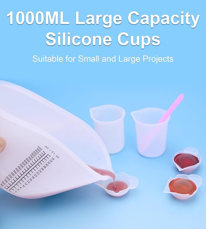 Silicone Measuring Cups, 1000ml & 100ml Large Flexible Mixing Cups, 5 Cups Pour Baking Cups for Epoxy Resin, DIY, Jewelry Making, Cooking