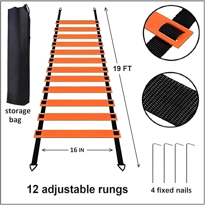 20 Pcs Agility Ladder Set,with 19FT Agility Ladder,Running Parachute,12 Soccer Cones for Basketball Football Soccer Boxing Sport Speed Training,