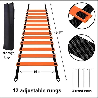 20 Pcs Agility Ladder Set,with 19FT Agility Ladder,Running Parachute,12 Soccer Cones for Basketball Football Soccer Boxing Sport Speed Training,