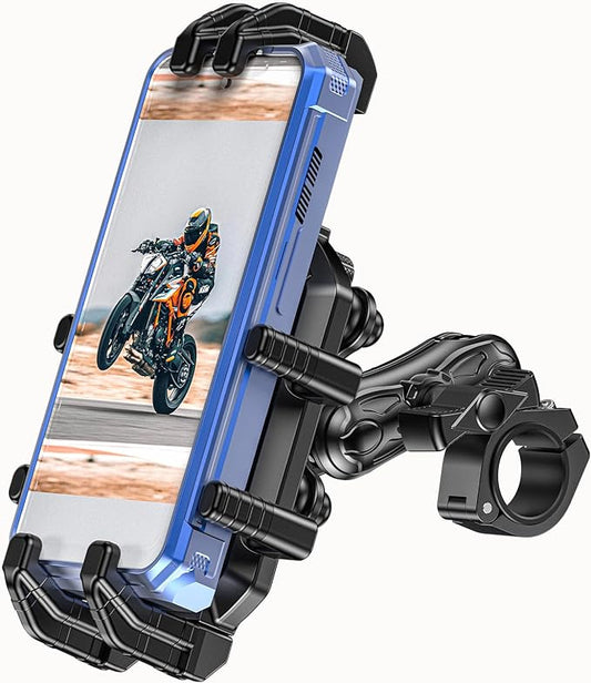 Motorcycle Phone Mount with Vibration Dampener & Secure Lock, [Size Adjustable] [Larger & Thicker Phones Friendly ] Handlebar Cellphone Holder for ATV Scooter for 5.7''-8.5'' Smartphone