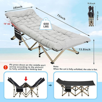 HABUTWAY Camping Cot, Portable Camping Cot for Adult, 28" Wide Sleeping Cot Max Load 600LBS with Thick Mattress and Carry Bag, Portable Camping Bed for Outdoor Camping/Office, Home Nap