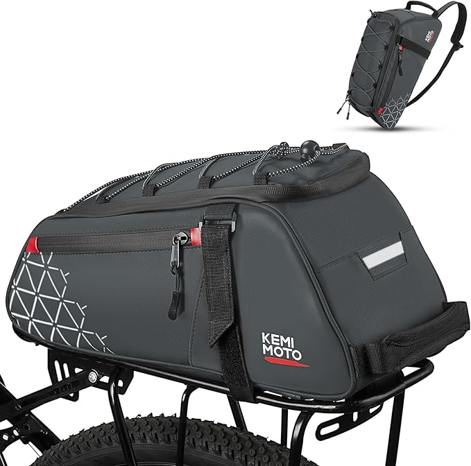 KEMIMOTO Rear Bike Rack Bag - 8L PVC Water Resistant Ebike Bags for Bicycle Rear Rack, Bicycle Trunk Pannier for Commuter Travel Shopping and Cycling (Grey)