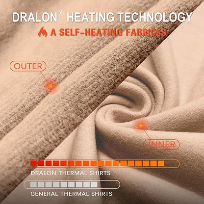 WOWENY Women Thermal Long Sleeve Shirt Fleece Lined Basic Fitted Tops Lace V Neck Undershirts Winter Tight Base Layer