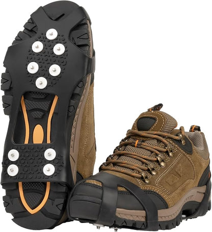 Ice Cleats for Shoes and Boots, Ice Snow Grips for Winter Walking Traction, Anti-Slip Ice Traction Cleats with 10 Steel Studs Crampons Gripper Spikes for Shoes Men Women
