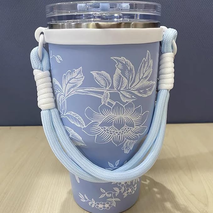 Portable Silicone Cup Sleeve with Adjustable Strap for Coffee Tumblers Water Bottles Beverage Carriers