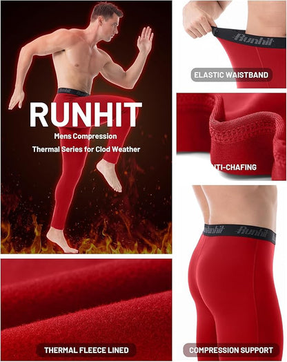 Runhit Men's Thermal Compression Pants Fleece Lined Sports Tights Athletic Leggings Base Layer Bottoms Cold Weather Gear