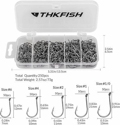 thkfish 50Pcs/100Pcs/Box Fishing Hooks Drop Shot Hooks Wacky Worm Fish Hooks Size #3#2#1 1/0 2/0 Offset Circle Hooks for Fishing
